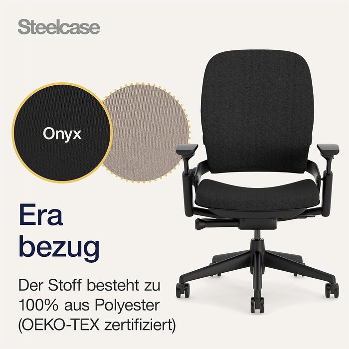 Ергономічне офісне крісло Steelcase Leap з поперековою опорою LiveBack та гнучкою S-подібною спинкою, колір чорний онікс, 62 x 68 x 100 см, без підголівника