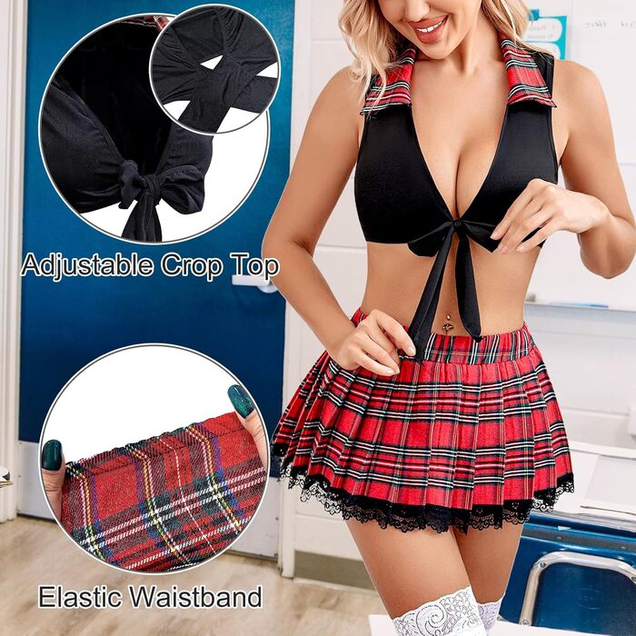 Костюм школярки з 2 предметів для рольової гри, косплей-набір з міні-спідницею-плісою, лялька, сексуальна студентська уніформа для Хеллоуїна, карнавалу та тематичних вечірок, жіноча нічна білизна чорного кольору