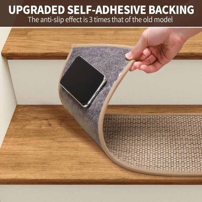 Лляні сходинки для дерев&39яних сходинок всередині приміщень, 76,2 x 20,3 см, 15 шт. , покращена самоклеюча основа, нековзні килимки для сходів, що знімаються та приклеюються, багаторазові 8x30 дюймів, бежевий 15