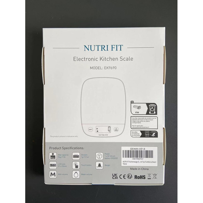 Цифрові кухонні ваги NUTRI FIT, ультратонкі, електронні багатофункціональні кухонні ваги, великий дисплей, пластикова платформа, 5