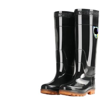 Чоловічі дощові чоботи, супер високі шкарпетки, дощове взуття, довгі водні рибальські чоботи, потовщені зносостійкі, нековзні, пластикові, водонепроникні, чорні, одинарні, 40 EU