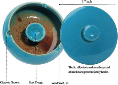 Керамічна попільничка з кришкою, вітрозахисна попільничка для зовнішнього використання, тераса, прикраса, синя попільничка для зовнішнього використання