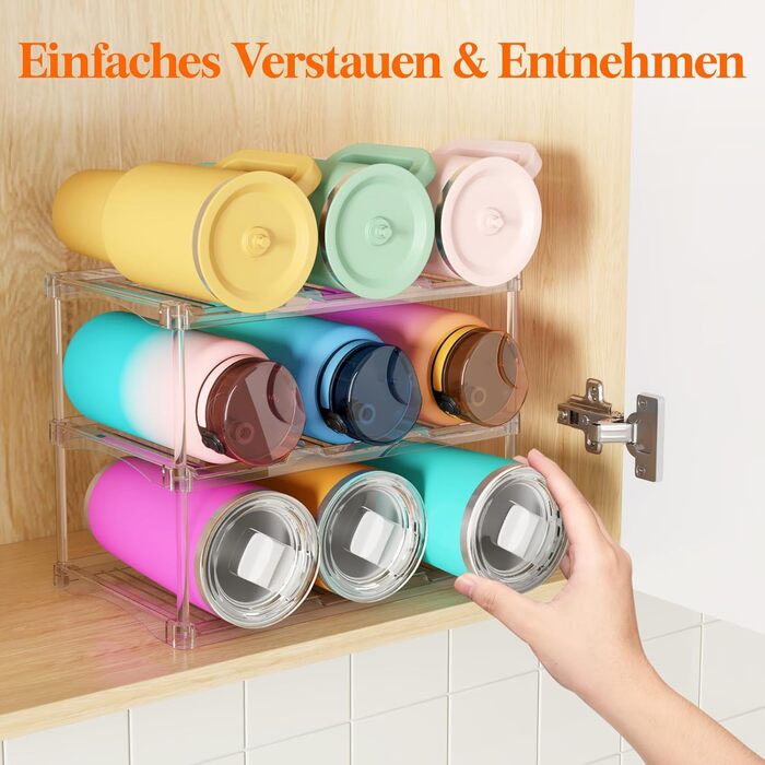 Організатор для пластикових пляшок Lifewit, що штабелюється, для дому, тримач для склянок та чашок, прозора підставка для винних пляшок, для стільниці та шафи, 3-рівнева, вміщує 9 пляшок