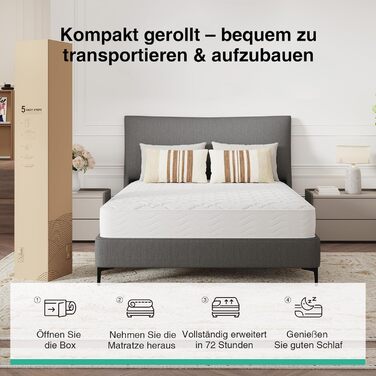 Матрац Novilla 140x200 см 7-зонний пружинний матрац Pocket Spring Висота 20 см Рівень жорсткості H3 Сертифіковано Oeko-Tex Дихаючий та стабільний розмір 20 см 140 x 200 см