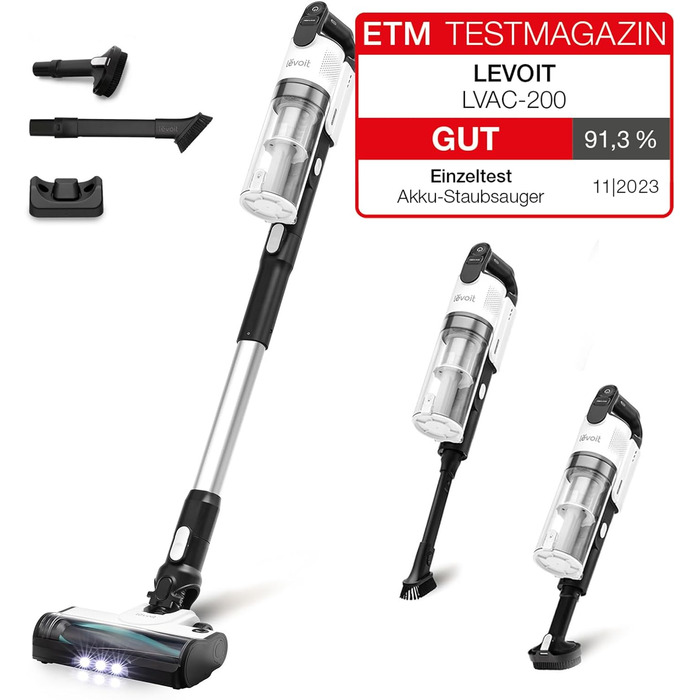 Акумуляторний пилосос Levoit з насадкою для шерсті домашніх тварин, проти намотування волосся, максимальна тривалість роботи 50 хв