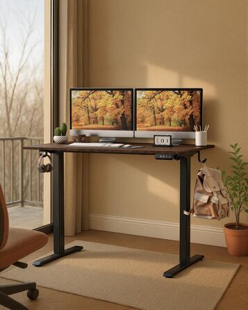 Стіл з регульованою висотою, 120 x 60 см, пам&39ять налаштувань висоти з 2 режимами, легке складання, для домашнього офісу, навчання та ігор, вінтажно-коричневий