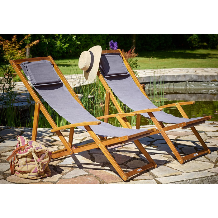 Дерев&39яний шезлонг Casaria, водонепроникний, складаний, регульований, вантажопідйомність 160 кг, підлокітники, подушка для шиї, садовий/балконний шезлонг, акацієве дерево, 94x94x60 см, антрацит