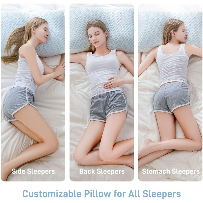 Подушка з подрібненого пінного матеріалу з ефектом пам&39яті, охолоджувальна, м&39яка, розмір &quotqueen-size&quot, регульована, гіпоалергенна, готельної якості, підходить для сну на боці, животі та спині, чохол з бамбукової віскози, Oeko-TEX 1 - Queen