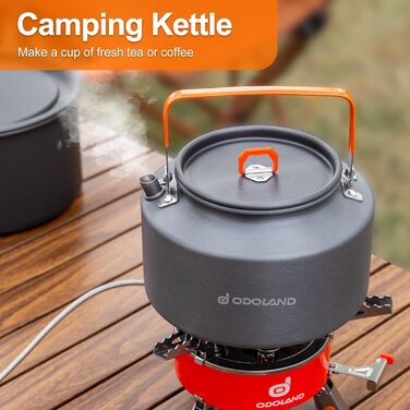 Набір посуду для кемпінгу Odoland, набір для приготування їжі на свіжому повітрі з кемпінговою каструлею, чайником та сковородою, набір посуду для кемпінгу, приготування їжі на свіжому повітрі, походів та подорожей для 1-2 осіб