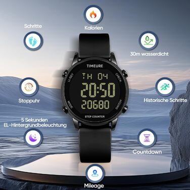 Жіночий крокомір, крокомір для ходьби, не потрібен додаток/телефон, водонепроникний фітнес-трекер калорій, відстеження відстані, будильник, великий цифровий дисплей, годинник, TU-2509 повністю чорний