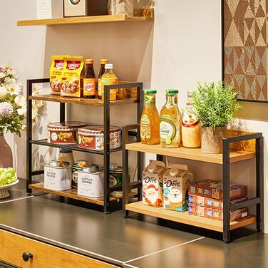 Рівнева підставка для спецій, кухонна полиця, органайзер для стільниці, настільне сховище для спецій, для кухні, вітальні, офісу, натуральний колір TLJ002N, 2-