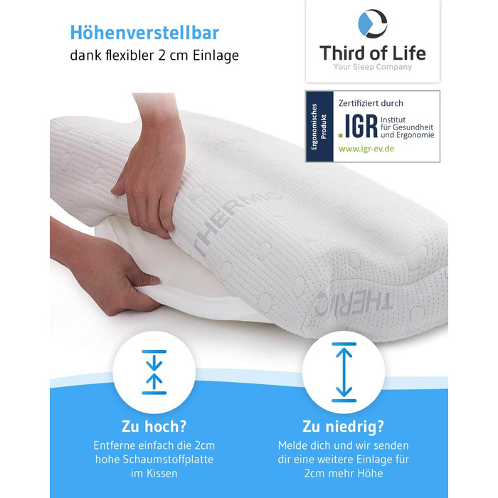 Подушка для шиї MATAR, ергономічна подушка для шийного відділу хребта, подушка для шиї з в&39язкопружною піною з ефектом пам&39яті, ідеально підходить для сну на боці та спині, регульована висота, 55 x 40 x 11/9 см, білий