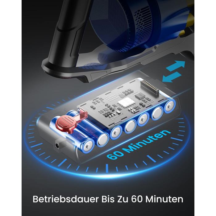 Акумуляторний пилосос Anyson, 45KPA/550 Вт, час роботи 60 хвилин, подвійна ручка, 1,5 л пилосос, OLED-дисплей для твердої підлоги/