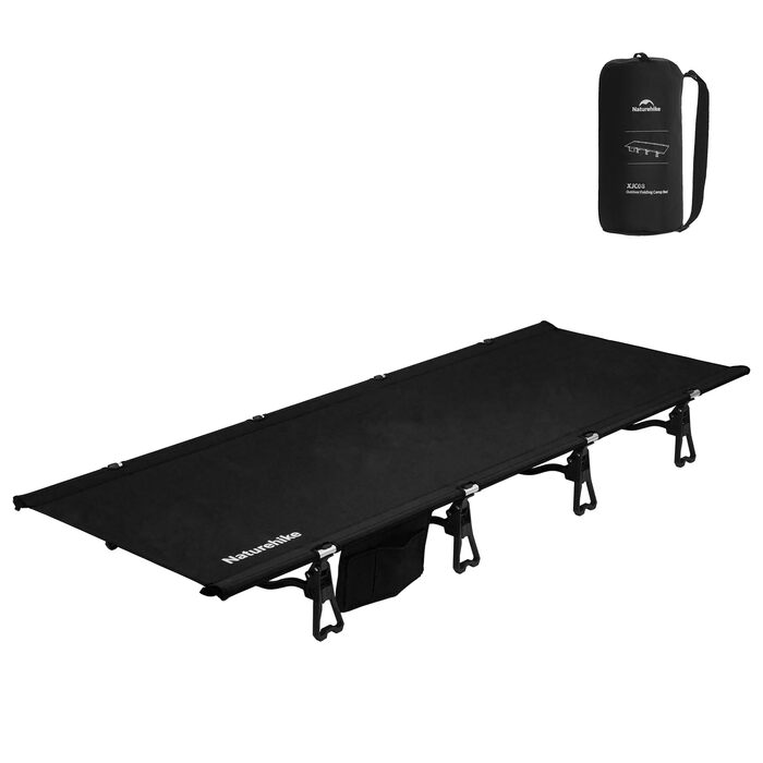 Кемпінгове ліжко Naturehike, надлегке похідне ліжко, портативне розкладне ліжко, міцне з сумкою для перенесення, кемпінговий шезлонг для наметів, для пішого туризму, дому, походів, офісу, ліжко для обідньої перерви, чорне, оновлене