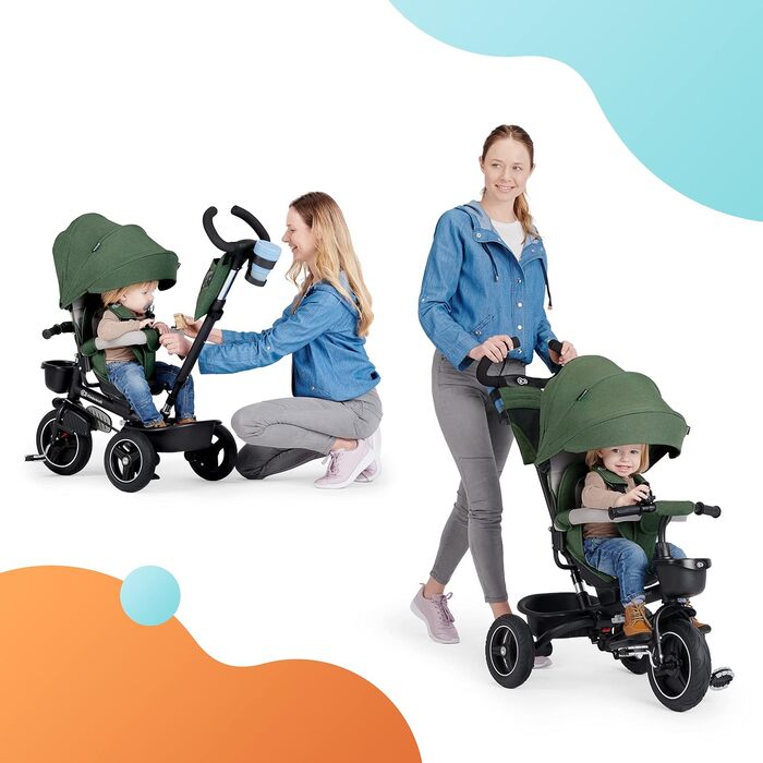 Триколісний велосипед Kinderkraft SPINSTEP від 1 року з ручкою, водонепроникний навіс з фільтром UPF50, сидіння, що обертається на