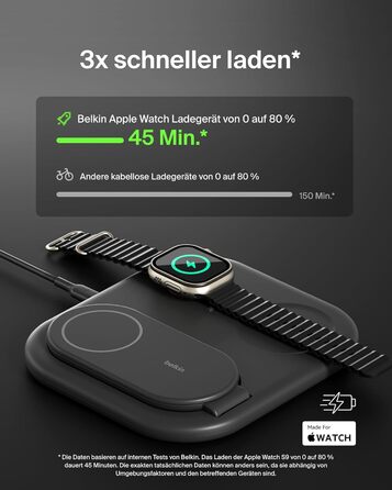 Зарядний пристрій Belkin BoostCharge індуктивна зарядна станція 3-в-1 Qi2, 15 Вт, складна підставка, сумісна з MagSafe, для Apple