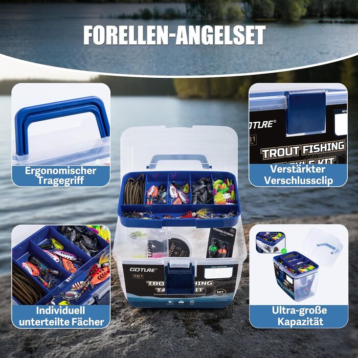 Набір для лову форелі Goture універсальний портативний набір рибальських приманок зі знімними відділеннями, у комплекті з приманками, гачками та грузилами, рибальський подарунок для рибалок, 209 предметів