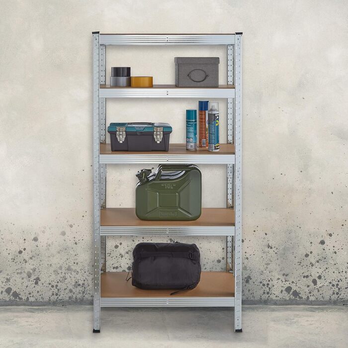 Надміцний стелаж Relaxdays, оцинкований, вантажопідйомність 875 кг, 150 x 75 x 30 см, 5 полиць, вставна конструкція, сталь, полиця для зберігання в підвалі, сріблястий
