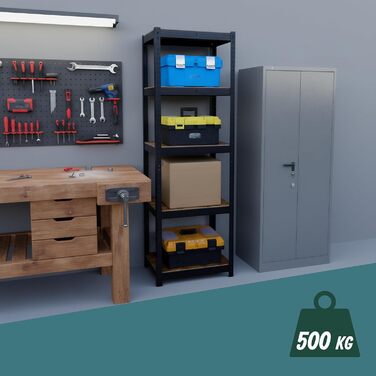 Міцний стелаж Relaxdays, ВШХ 180x60x30 см, 500 кг, 5 полиць, індустріальний стиль, полиця для зберігання в підвалі, вставного типу, чорний/коричневий