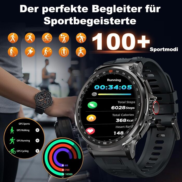 Розумний годинник Zeus 2.0 для чоловіків - великий AMOLED-дисплей 1,75 дюйма, міцний корпус з нержавіючої сталі, моніторинг здоров&39я, дзвінки Bluetooth, чорний