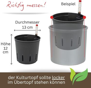 Культурний горщик Leni для гідропонних систем набір з індикатором рівня води Розміри на вибір 5-32 см круглі Міцний пластик (в упаковці 6 шт., Ø 13 см В 12 см)