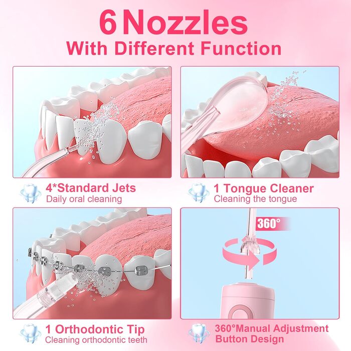 Іригатор порожнини рота електричний, Іригатор порожнини рота Dental, Чищення зубів для чищення зубів, Зубний іригатор бездротовий, Акумуляторний водяний флоссер, Дорожній іригатор порожнини рота для домашнього офісу Pink