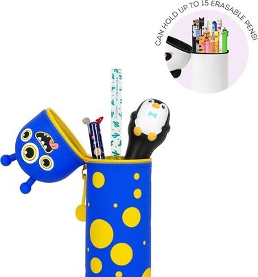 Набір LEGAMI із 7 гелевих ручок, що стираються, пенал 2-в-1 з термочутливим чорнилом, що стирається, різні кольори чорнил та дизайни корпусу, наконечник 0,7 мм (Monster)