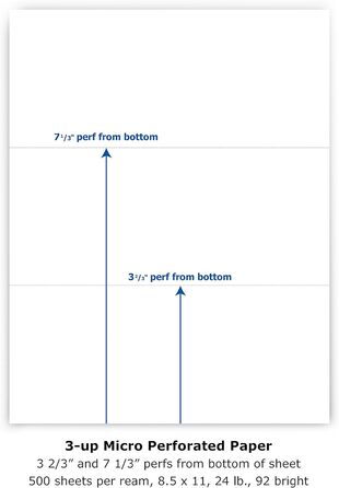 Професійний перфорований папір PrintWorks для банківських виписок, рахунків-фактур, подарункових сертифікатів, подарункових сертифікатів тощо, 8,5 x 11, 10,9 кг, 2 горизонтальні перфекції 8,5 см і 19,5 см знизу, 500 500 аркушів