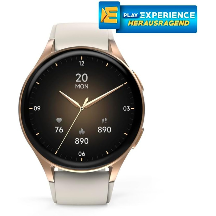 Розумний годинник Hama 8900 з GPS, водонепроникний IP68, функція телефону (сенсорний AMOLED-дисплей, голосове керування, спортивні режими, трекер сну, пульсометр, WhatsApp, годинник для бігу, пульсометр, фітнес-годинник) золотого кольору