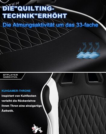 Ігрове крісло GTPLAYER, ергономічне офісне крісло з підставкою для ніг, регульованим поперековим відділом хребта та підголівником, м&39яке ігрове крісло, ігрове крісло вантажопідйомністю 150 кг, білий колір