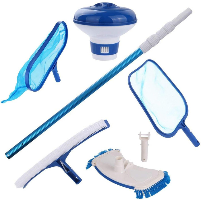 Набір для чищення басейну GEAR Pool Cleaning Set PCS - 6-предметний набір для чищення басейну з жердиною, підсаком, щіткою, пилососом для підлоги, дозатором