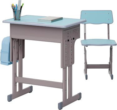 Дитячий комплект столу та стільця, регульований по висоті, для школи та університету, комплект столу та стільця з шухлядою для зберігання речей, ергономічний комплект стільців для роботи з гачком для рюкзака, підходить для дітей від