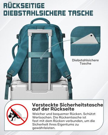 Рюкзак Suradar для ручної поклажі 40x30x20 см для Ryanair, Wizzair, малий рюкзак для ручної поклажі, літак, 24 л, дорожній рюкзак, сумка 40x30x20 см, рюкзак для ручної поклажі під сидінням для ноутбука 15,4 дюйма, колір павиного синього, F-pavion blue 40x