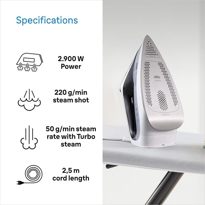 Парова праска Braun TexStyle 7 Pro SI 7149 WB - праска з підошвою Freeglide 3D, вертикальна подача пари, 2900 Вт, білий/чорний чор