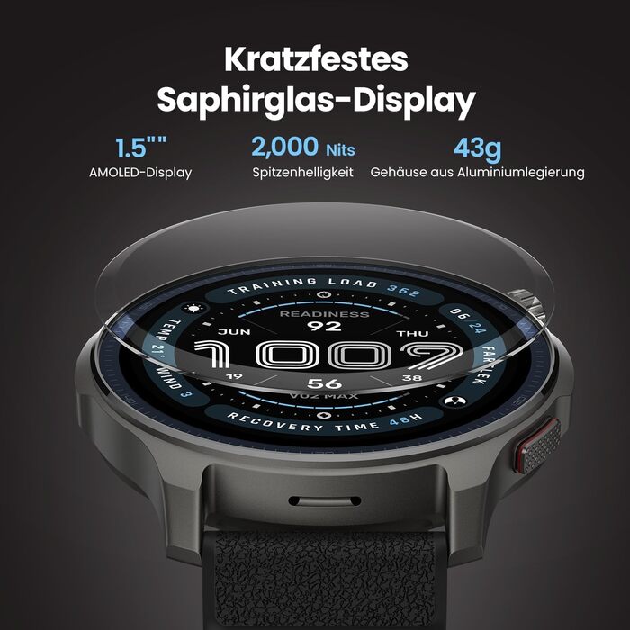 Розумний годинник Amazfit Balance 2 47 мм 1,5-дюймовий AMOLED із сапфіровим склом, офлайн-карти, дводіапазонний GPS, 21 день роботи від батареї, понад 170 спортивних режимів, режим HYROX та гольфу, відстеження серцевого ритму та сну для Android та iPhone