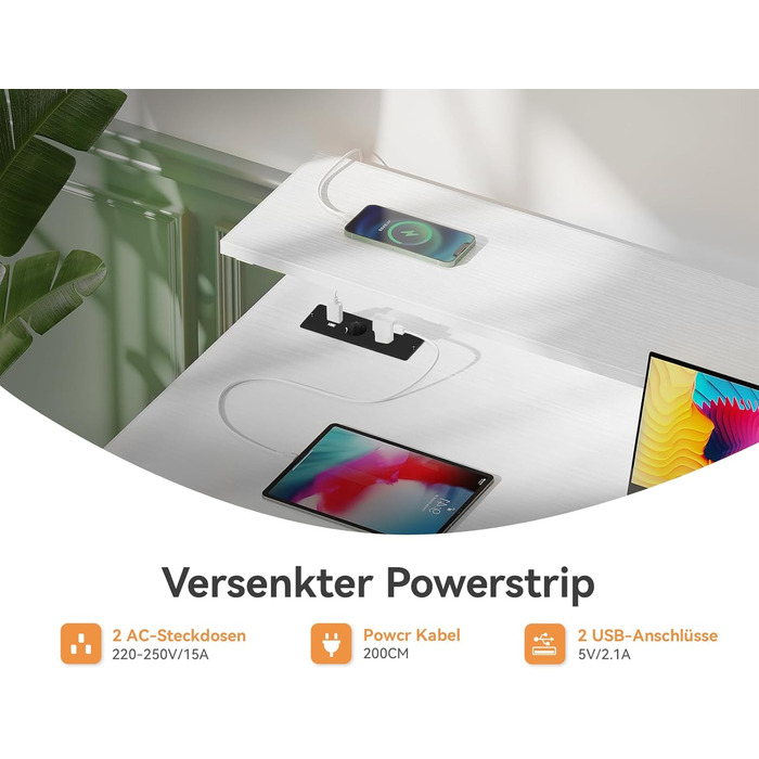 Письмовий стіл ODK з 4 шухлядами, 140x52x92 см, комп&39ютерний стіл з 2 розетками та 2 USB-портами для зарядки, ПК-стіл з полицею, ігровий стіл з підставкою для клавіатури для офісу, вітальня, білий 140x52 см