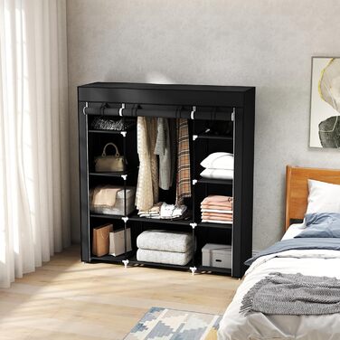 Тканинна шафа HOMCOM з 1 рейкою для одягу, 10 полицями та блискавкою, складна тканинна шафа для спальні, гардеробна, 150 x 43 x 162,5 см, чорна