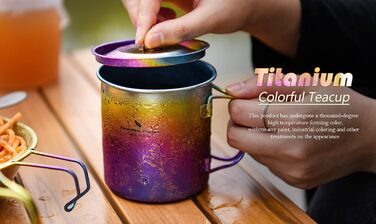 Мл титанова кружка з кришкою кемпінгова чашка для чаю та кави, відкритий, подорожі, металевий посуд зі складною ручкою, одношарова чашка з льодяною квіткою, портативний пішохідний пікнік-рюкзак, ультралегкий посуд Ti3055D колір, 450