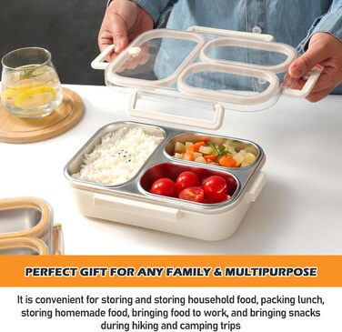 Металева ланч-бокс з двома відділеннями, 1000 мл. Дитячий бенто-бокс з нержавіючої сталі 304, портативний, герметичний контейнер для перекусу з роздільниками, для школи, офісу та подорожей. Розміри 22166,5 см.