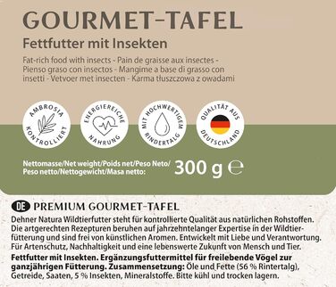 Корм Dehner Natura Premium Wild Bird Food, снек для диких птахів, таблетки для годування комахами, цілорічний корм з високим вмістом білка / енергетичний, високоякісний корм для диких птахів, 12 x 300 г (3,6 кг)