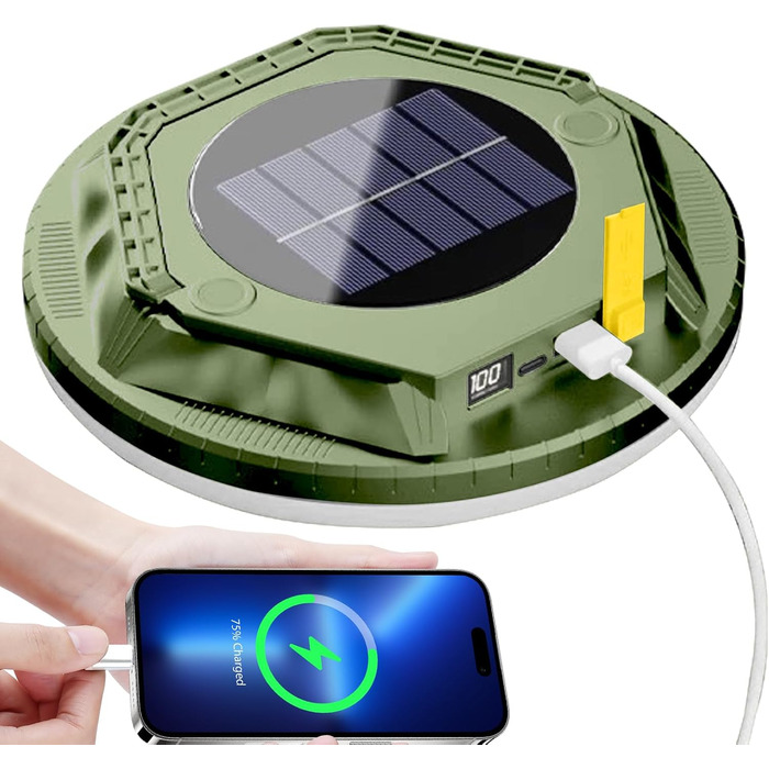 Світлодіодний ліхтар для кемпінгу, 1600 люмен, ліхтарі для намету на сонячній енергії, водонепроникний ліхтар для намету, для походів, використання на вулиці, в саду, на подвір&39ї, на патіо, на балконі, для пішого туризму, зелений