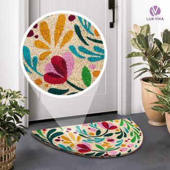 Напівкруглий кокосовий килимок для дверей - Флора - 40x70 см - Килимок для дверей для приміщень та вулиці - Килимок для передніх дверей - Килимок для вулиці - Килимки для дверей - Килимок для дверей з кокосового волокна