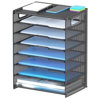 Настільний органайзер OUTWOLF з ручкою, 8-ярусний лоток для листів, міцні металеві лотки, офісне приладдя для документів формату A4, паперу, книг, журналів (чорний)