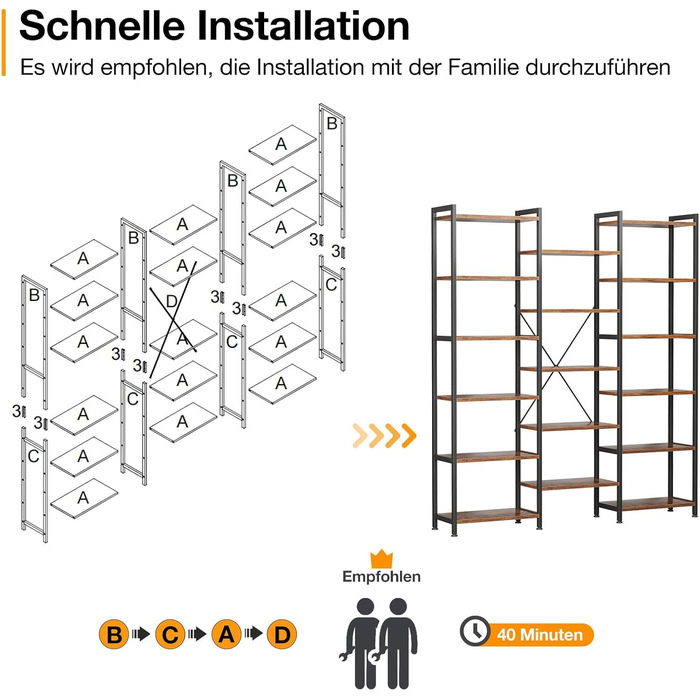 Книжкова полиця Coleshome з 17 полицями, металевий каркас, 6 ярусів, промисловий дизайн, стелаж-перегородка з місцем для зберігання, 22 x 125,6 x 177,2 см, окремостояча полиця для офісу, вітальні, спальні, кухні, коричнева, 6 ярусів
