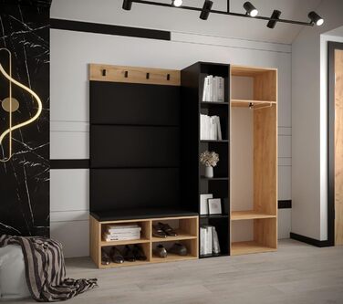 МЕБЛІ КРИСПІЛЬ Шафа-купе MIRO Комплект 1 з м'якими панелями Сучасний дизайн (Маніла 02 (Крем), Дуб крафт-золото Чорний матовий) Ду