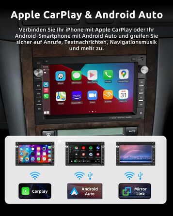Автомагнітола ESSGOO Wireless CarPlay та Android 264G Android 15 для VW Polo MK3/4 9N Golf 4 Passat B5 T5 Seat Skoda, 7-дюймовий сенсорний екран з Bluetooth FM RDS GPS WiFi