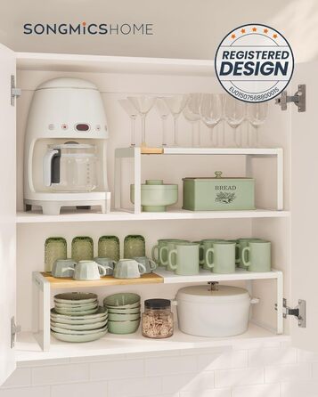 Стійка для спецій, набір з 2 шт. , висувна, кухонний органайзер, кухонна полиця, органайзер для шафи, тримач для спецій, кухня, невелика полиця, штабелюється, настільний органайзер, натуральний бежево-кремово-білий KCS051N01 2 натуральний бежевий кремово-