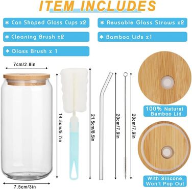 Келихи для коктейлів UHAPEER у формі банки Набір 2, набір склянок 550 мл/19 унцій з кришкою та соломинкою, келихи для лонг-дрінк К