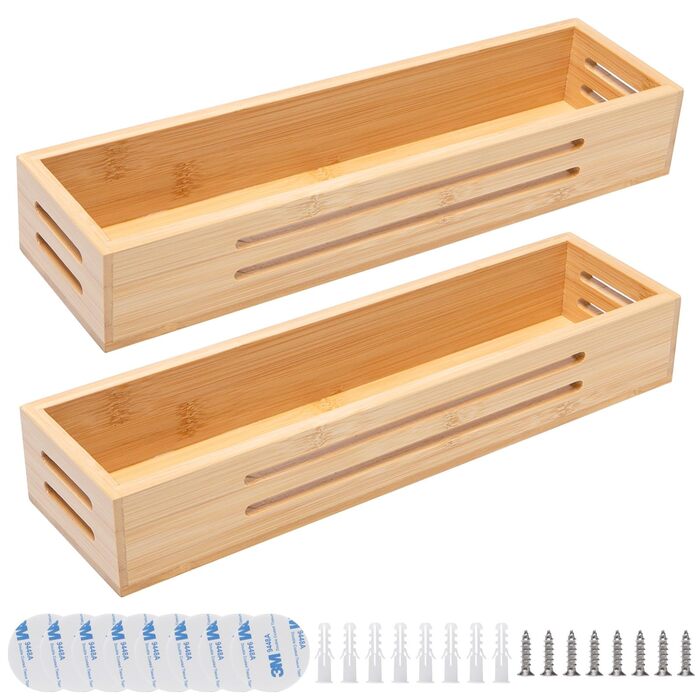 Секційна бамбукова підставка для спецій настінна з гвинтом, клейка наклейка бамбукова підставка для спецій тримач для спецій можна використовувати на дверцятах шаф або холодильника, стоячи або підвішуючи, для дому, офісу, кухні, ванної кімнати, 2-
