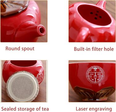 Чайний сервіс Кунгфу Традиційний китайський керамічний набір для чаювання молодят, святковий червоний колір, ідеально підходить для церемонії та весільного святкування